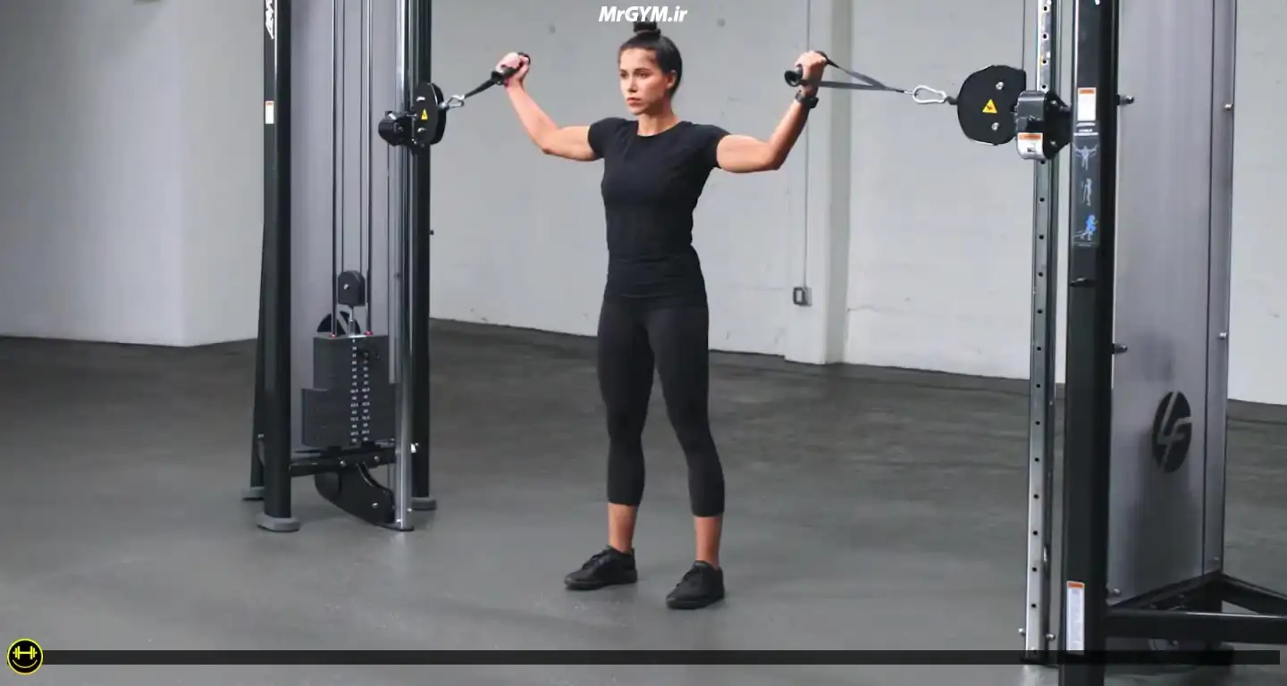 آموزش حرکت جلو بازو دوبل با سیم کش (Cable Double Bicep Curl)