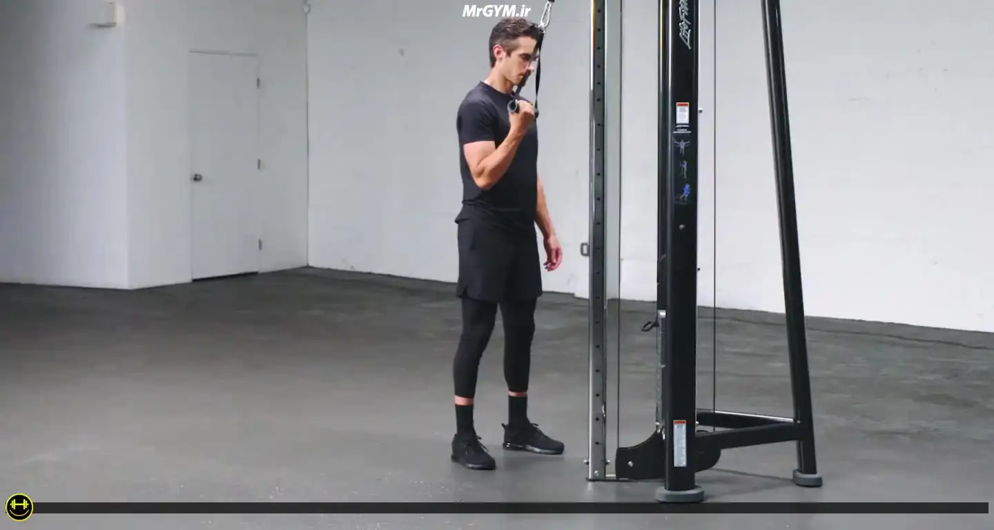 آموزش حرکت پشت بازو تک دست سیم کش معکوس (Cable One Arm Underhand Tricep Extension)