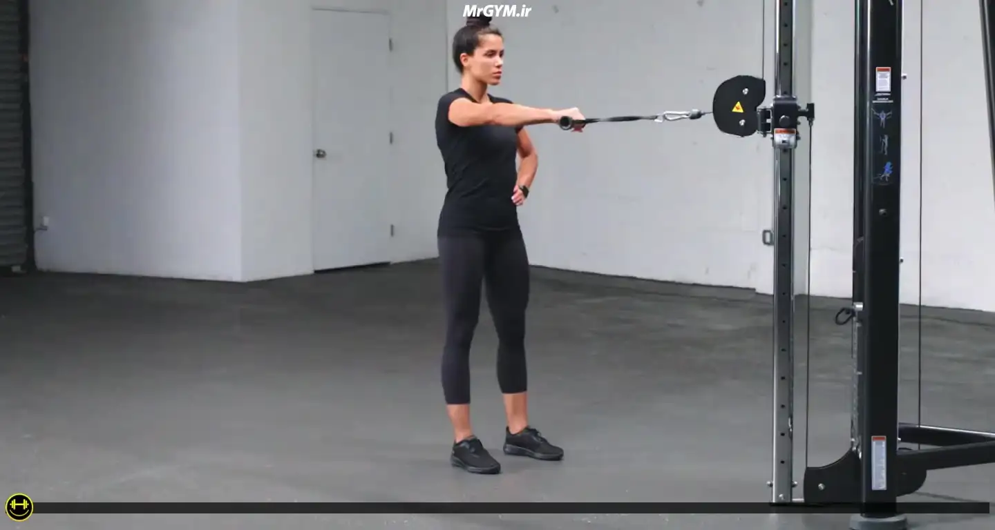 آموزش حرکت چرخش خارجی سرشانه با سیم کش در ۹۰ درجه (Cable Shoulder External Rotation at 90°)