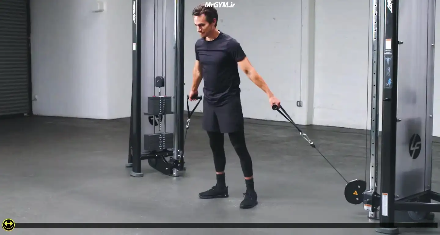 آموزش حرکت شراگ با سیم کش (Cable Shrugs)