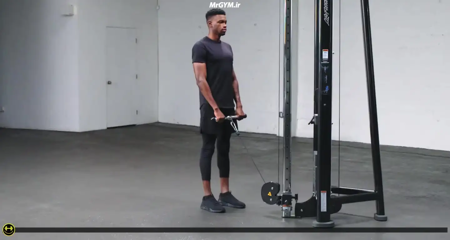 آموزش حرکت پارویی ایستاده با سیم کش (Cable Upright Row)