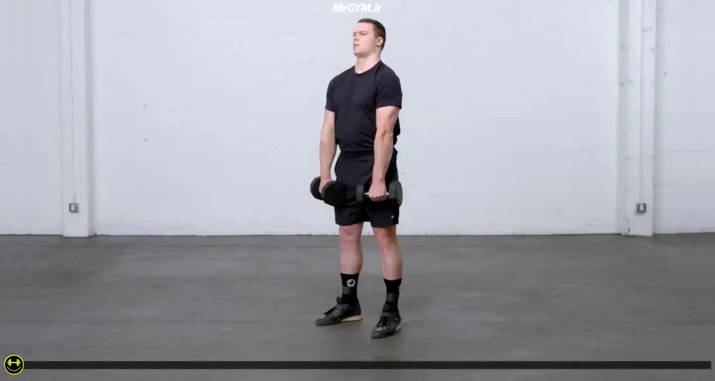 آموزش حرکت ساق پا به های پول با دمبل (Dumbbell Calf Raise to High Pull)
