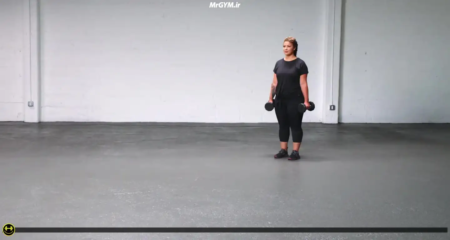 آموزش حرکت راه رفتن پنجه ای با دمبل (Dumbbell Toe Walks)