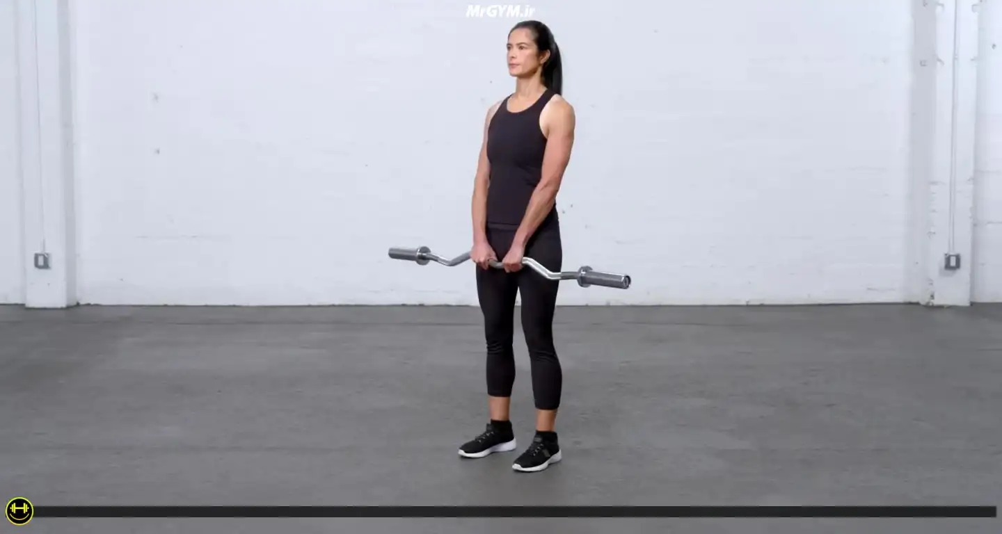 آموزش حرکت جلو بازو معکوس دست جمع با هالتر EZ (EZ-Bar Reverse Close Grip Curl)