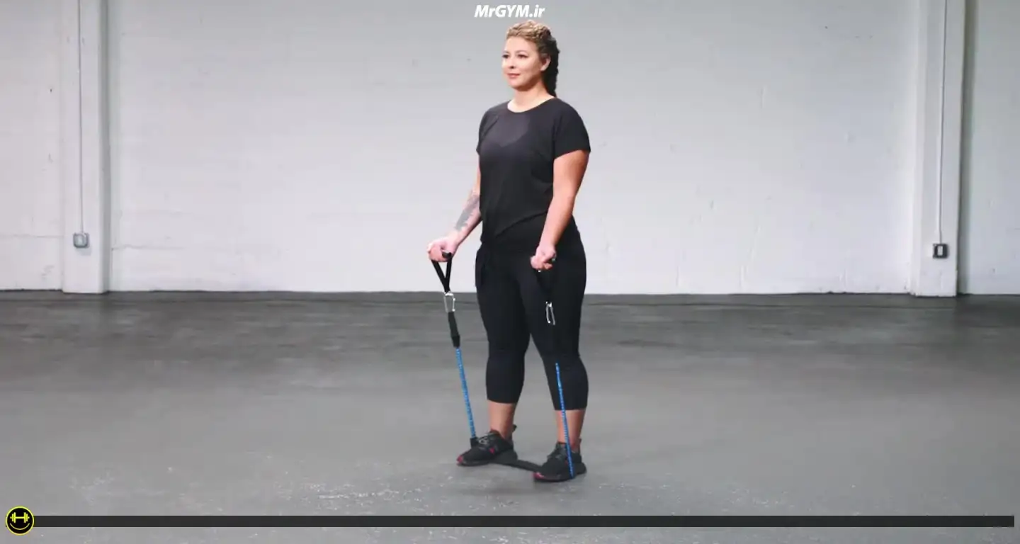 آموزش حرکت جلو بازو با کش دسته دار (Handle Band Bicep Curl)