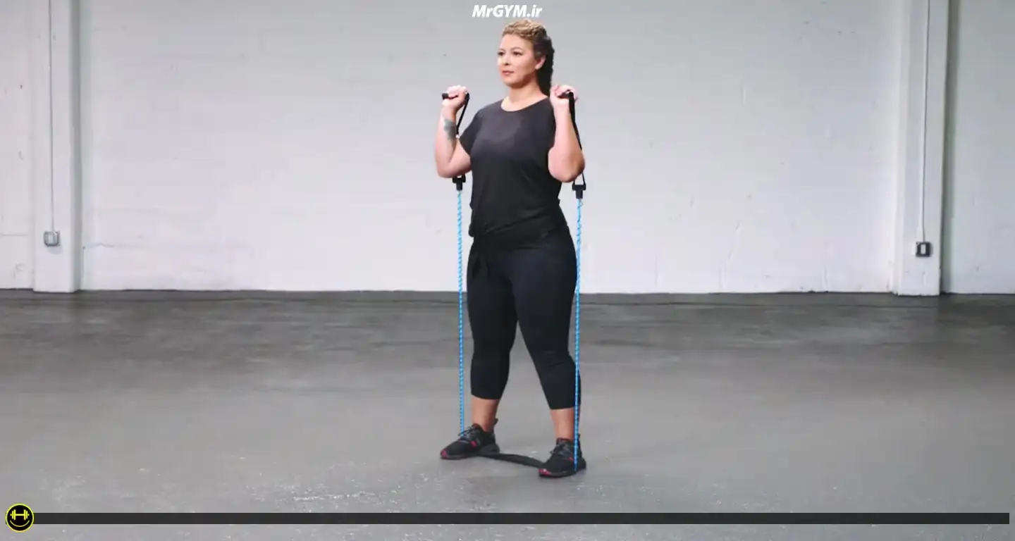 آموزش حرکت اسکوات با کش دسته دار (Handle Band Squat)