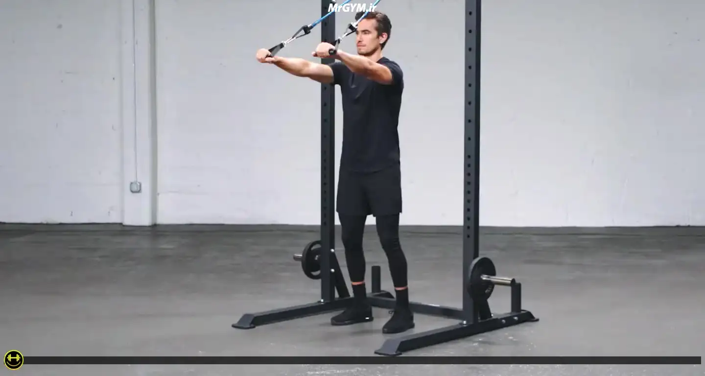 آموزش حرکت پول داون دست صاف با کش دسته دار (Handle Band Straight-Arm Pulldown)