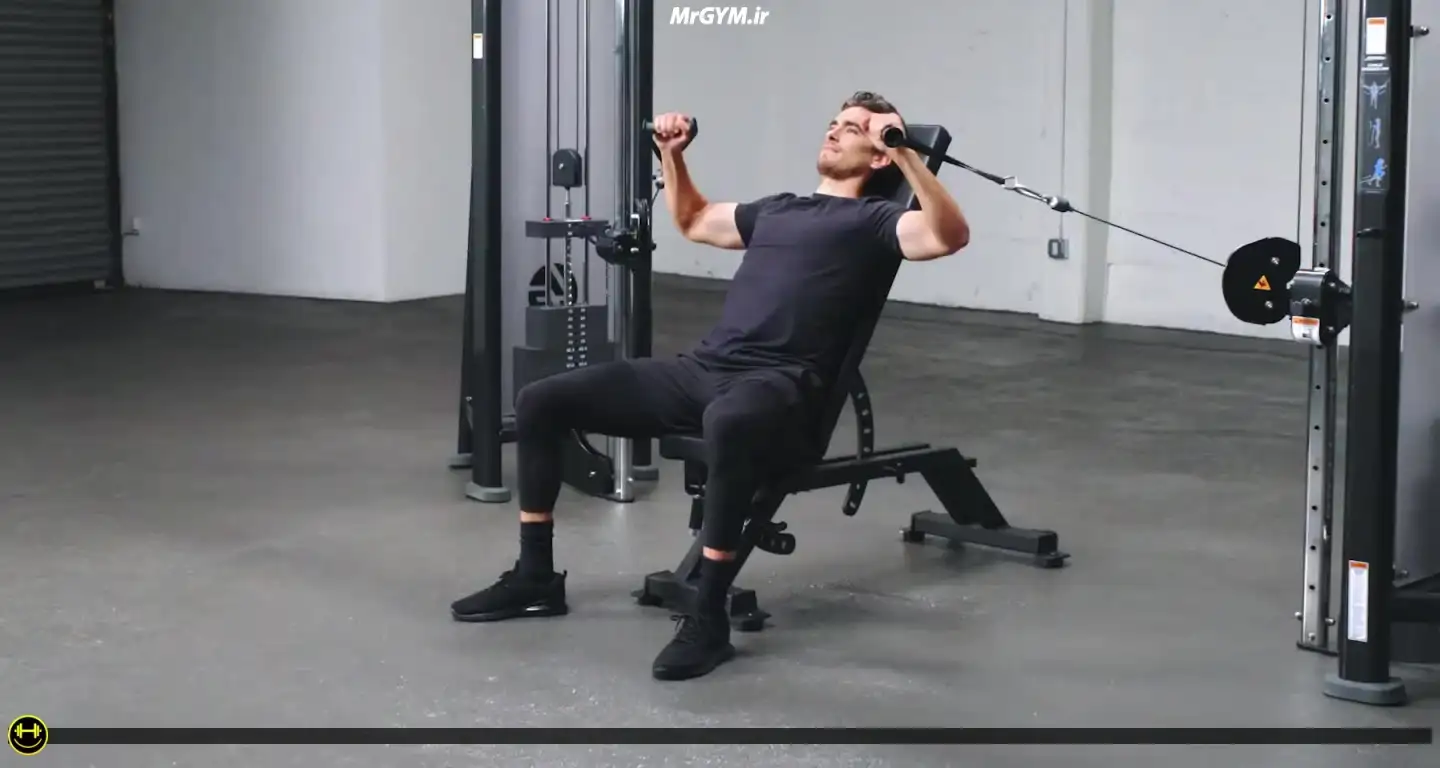 آموزش حرکت پرس سینه شیب دار با سیم کش (Incline Cable Chest Press)