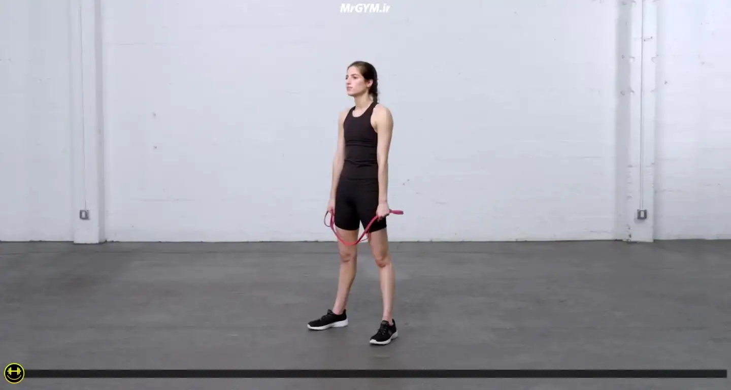 آموزش حرکت کشش سرشانه بالای سر با کش حلقه ای (Loop Band Overhead Shoulder Stretch)