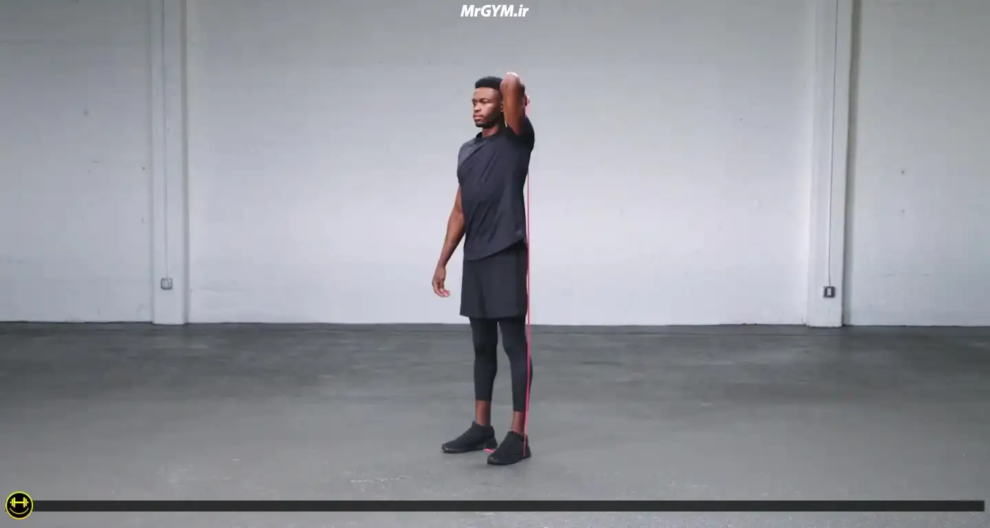 آموزش حرکت پشت بازو تک دست با کش حلقه ای (Loop Band Single Arm Tricep Extension)