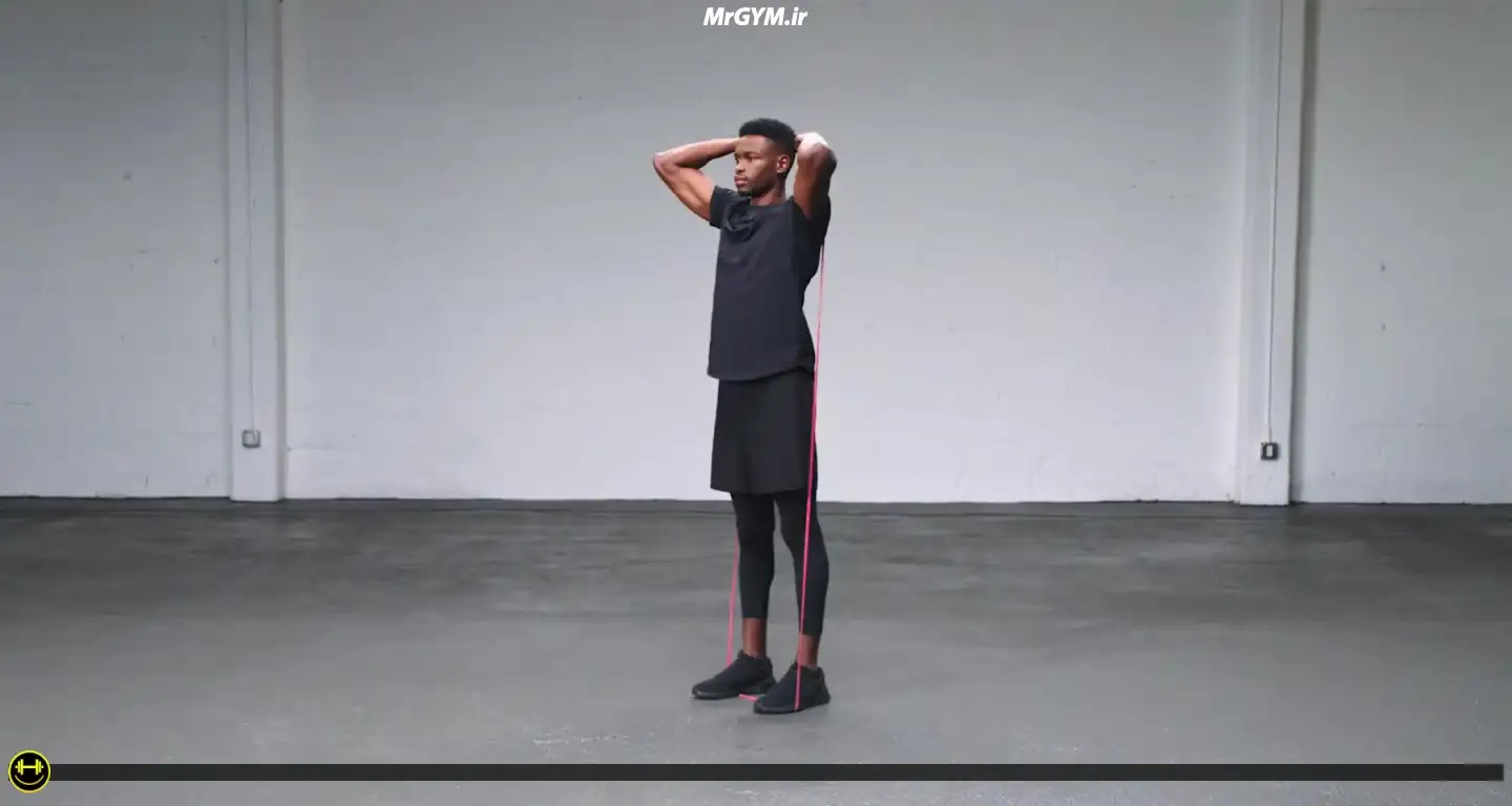 آموزش حرکت پشت بازو ایستاده با کش حلقه ای (Loop Band Standing Tricep Extension)