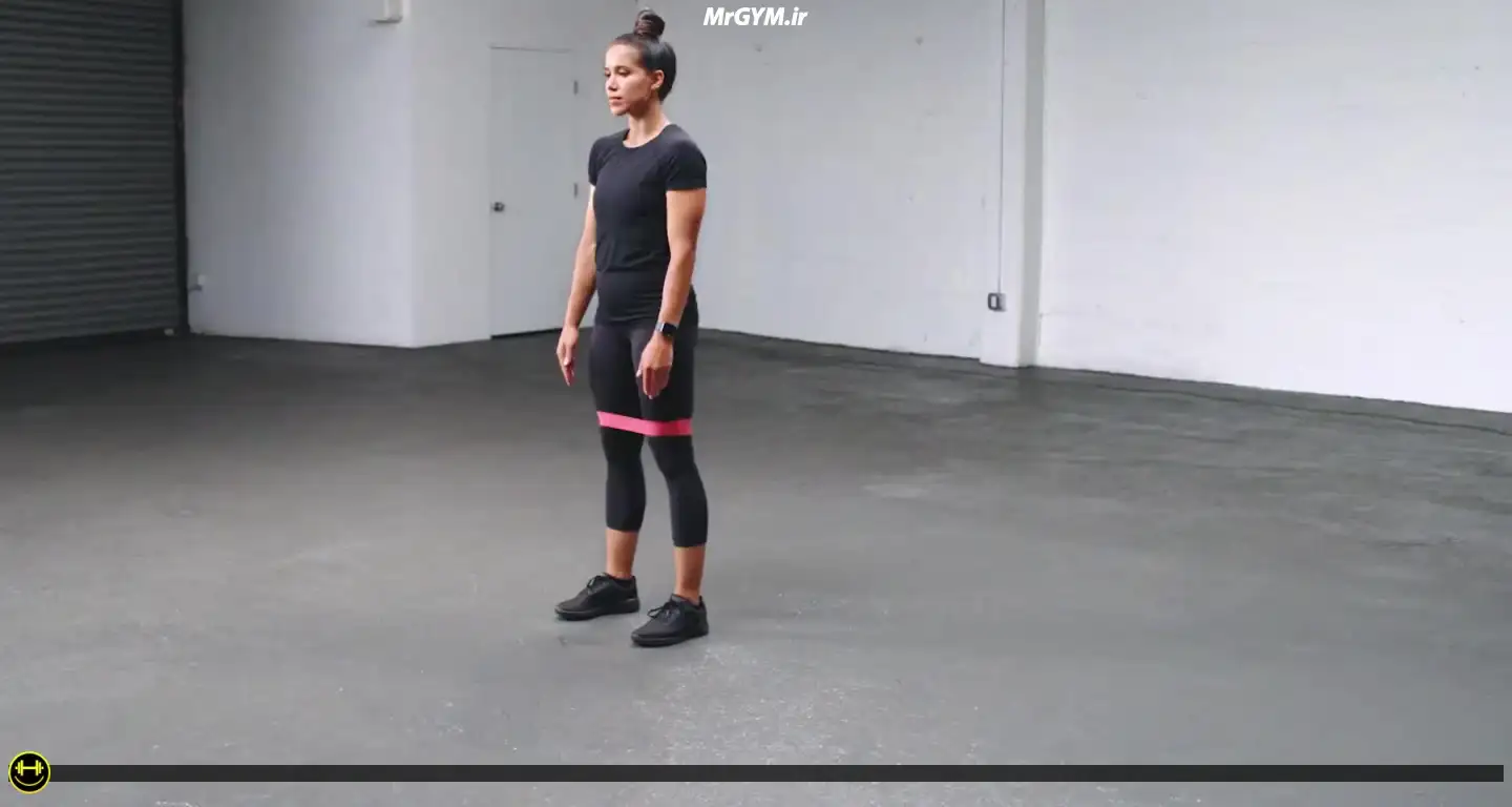 آموزش حرکت قدم زدن جانبی با مینی بند (Mini Loop Band Lateral Walk)