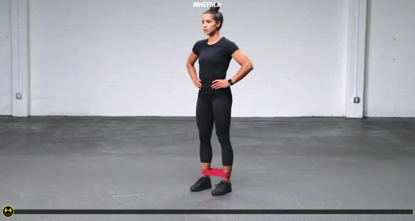 آموزش حرکت پشت پا ایستاده با مینی بند (Mini Loop Band Standing Hip Extension)