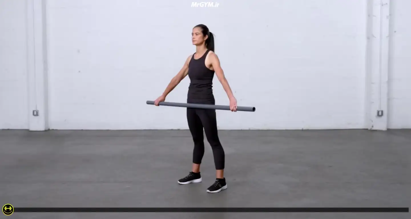 آموزش حرکت نگه داشتن اسکوات بالای سر با PVC (PVC Overhead Squat Hold)