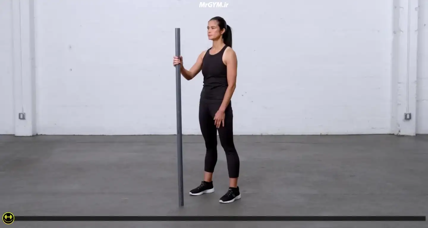 آموزش حرکت کشش پشت بازو با لوله PVC (PVC Tricep Stretch)