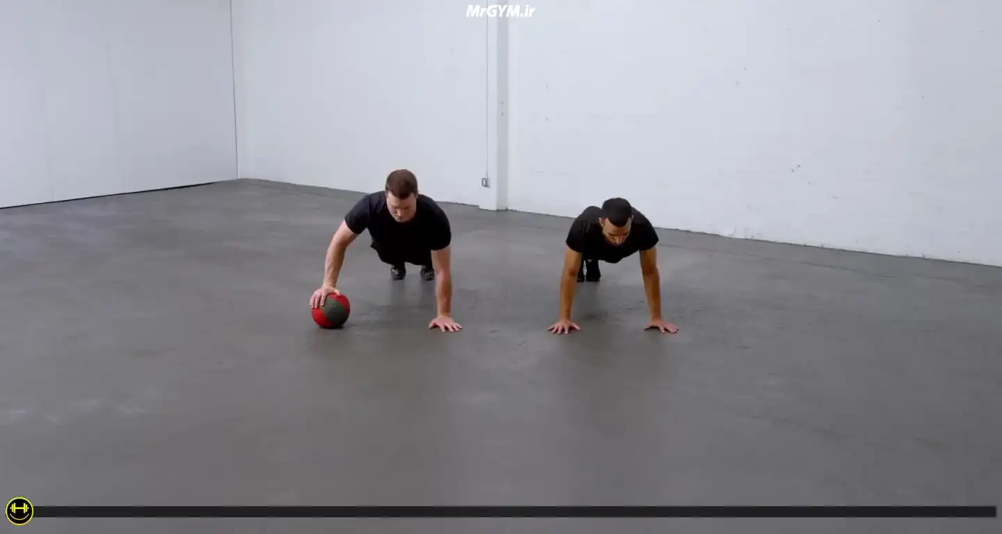 آموزش حرکت شنا با توپ غلتان با شریک (Partner Rolling Ball Push Up)