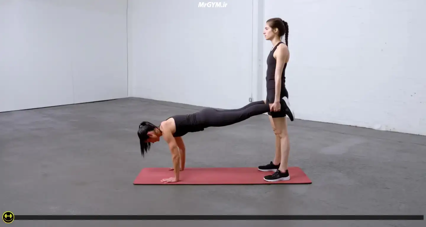 آموزش حرکت شنا چرخ دستی با شریک (Partner Wheelbarrow Push Up)