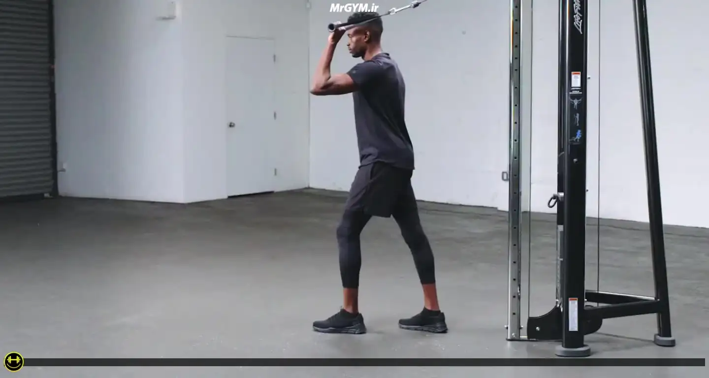 آموزش حرکت پشت بازو تک دست سیم کش از بالا (Single Arm High Cable Tricep Extension)