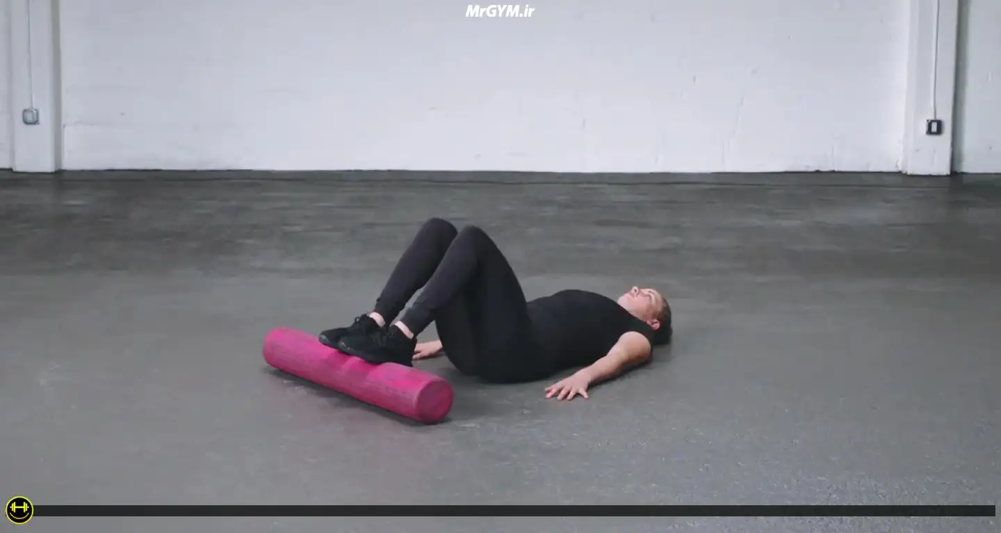 آموزش حرکت هیپ تراست تک پا با رول فوم (Single Leg Foam Roll Hip Thrust)